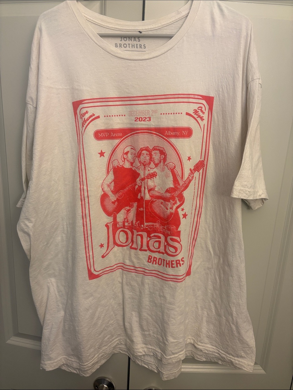 Jonas Brothers 2023 Tour Graphic Tee - White & Coral Pink